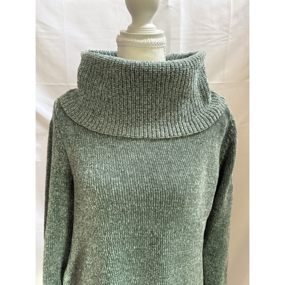 Soft Surroundings Sweater Womens Size M Sage Cowl Neck Relaxed Knit Chenille Top - Picture 2 of 11